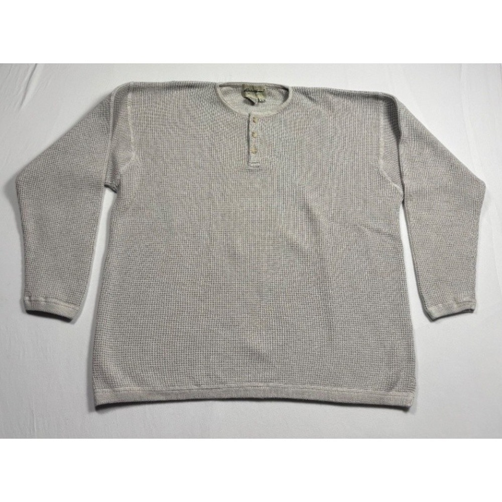 Eddie Bauer Men's Waffle Knit Henley Sweater Gray Cotton XL Pullover